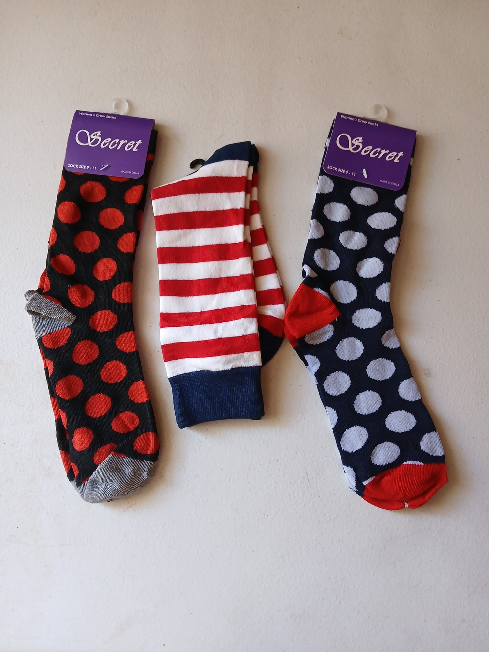 Men's Polka Dot and Striped Socks - Red, Navy, White ( Bag B )